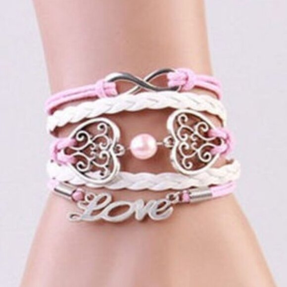 Hollow Peach Hearts Love Infinity Charm Bracelet - Picture 1 of 4